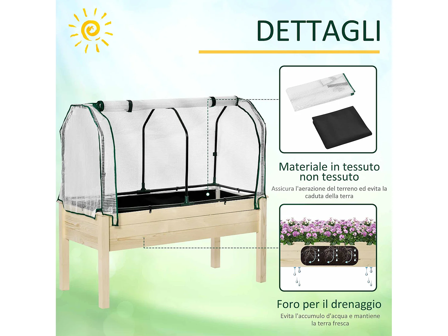 Letto per orto in cassetta con serra da giardino