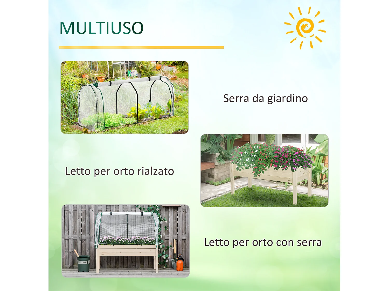Letto per orto in cassetta con serra da giardino