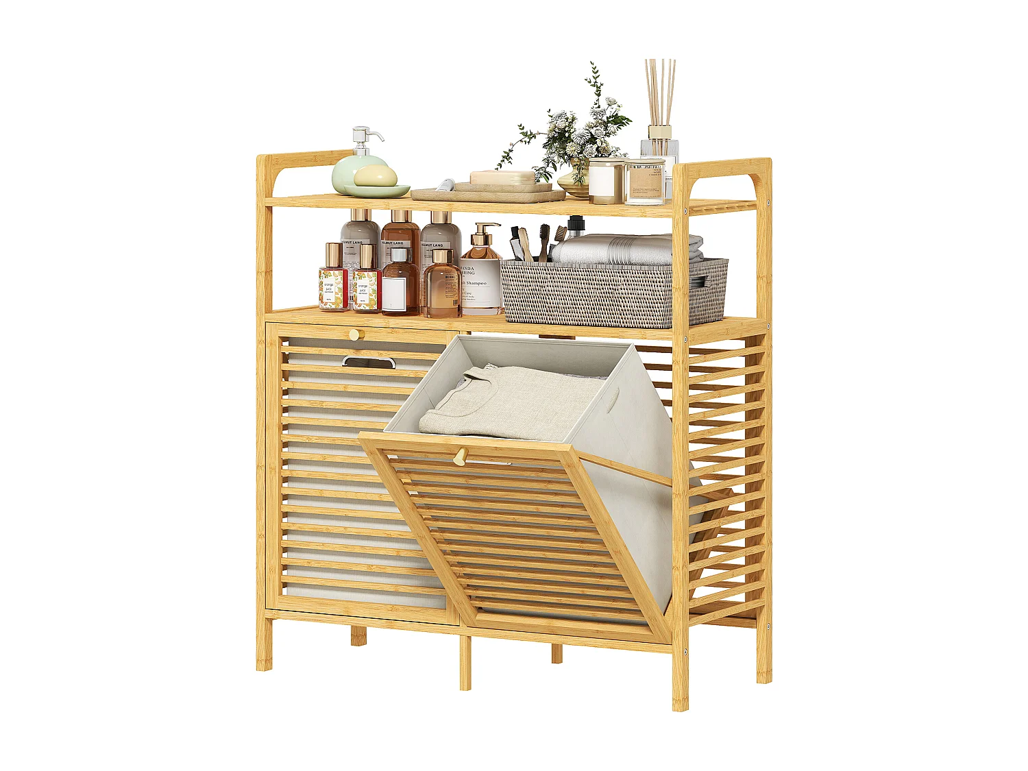 Mobile portabiancheria da bagno con 2 scomparti a ribalta 2x41l