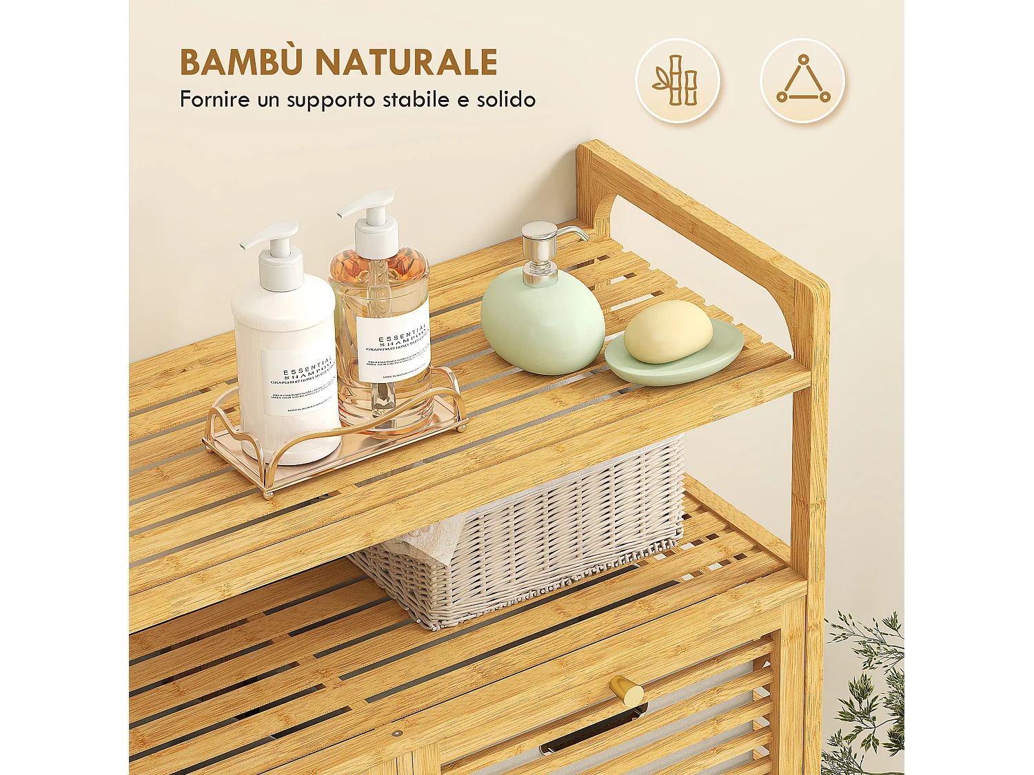 Mobile portabiancheria da bagno con 2 scomparti a ribalta 2x41l