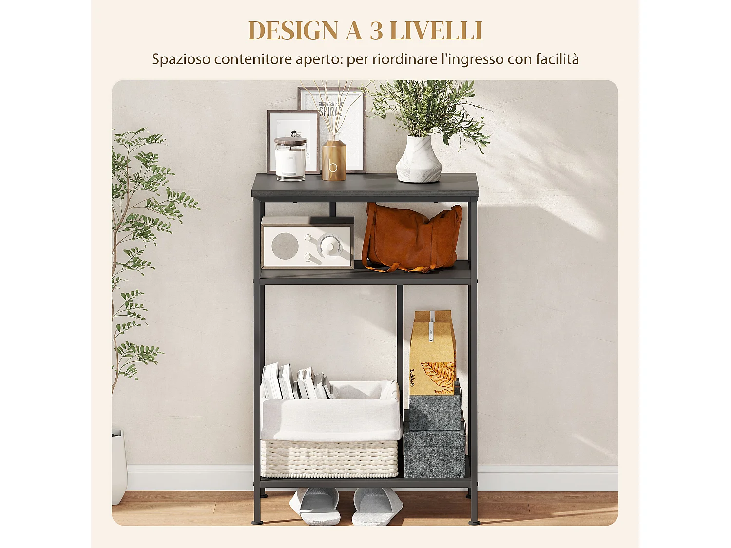 Mobile consolle con 3 ripiani tavolo consolle ingresso con struttura in metallo