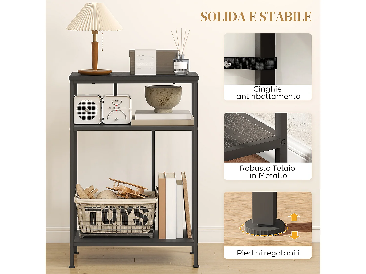 Mobile consolle con 3 ripiani tavolo consolle ingresso con struttura in metallo