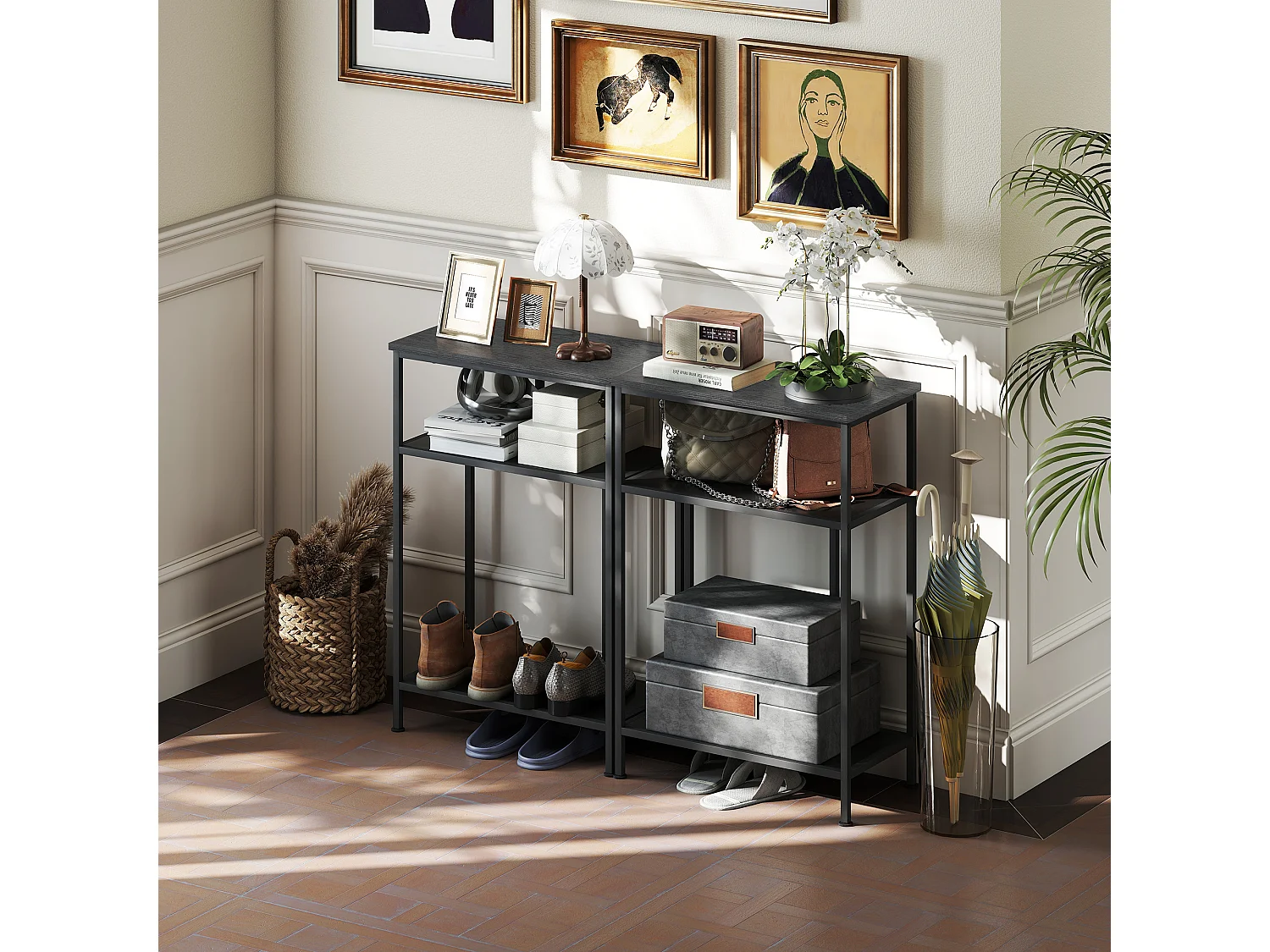 Mobile consolle con 3 ripiani tavolo consolle ingresso con struttura in metallo