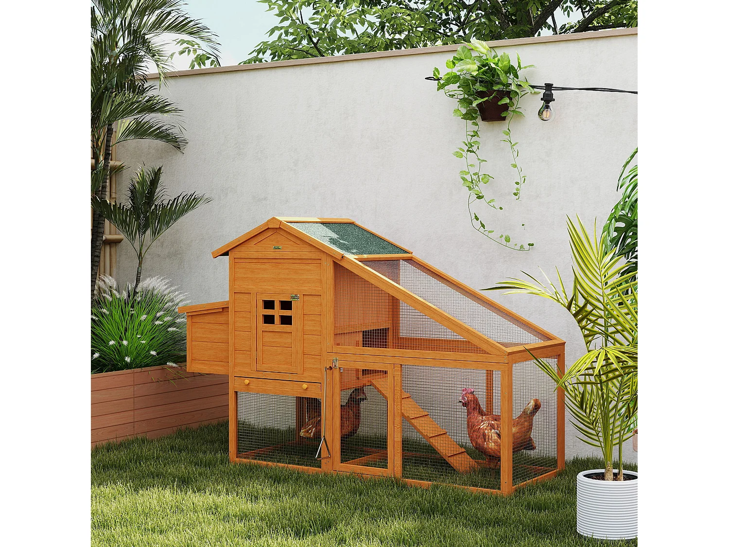 Pollaio da giardino per 1-2 galline in legno e metallo arancione