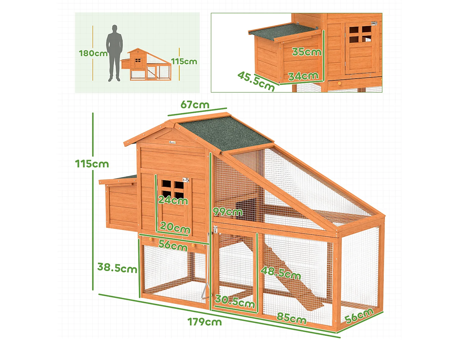 Pollaio da giardino per 1-2 galline in legno e metallo arancione