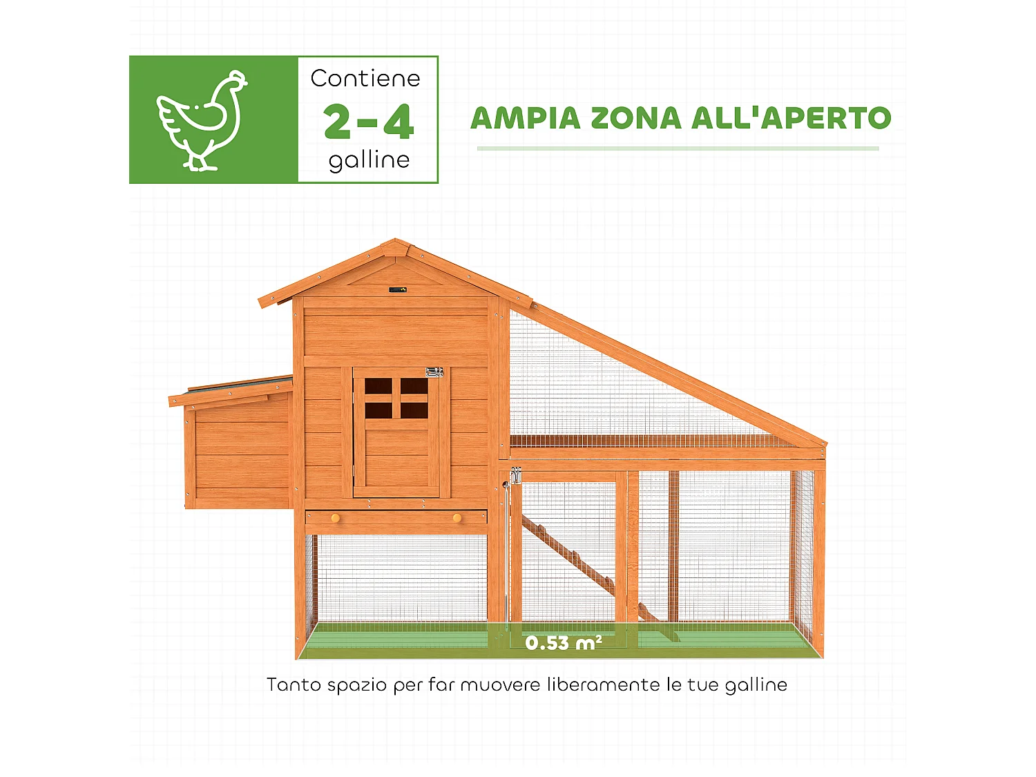 Pollaio da giardino per 1-2 galline in legno e metallo arancione