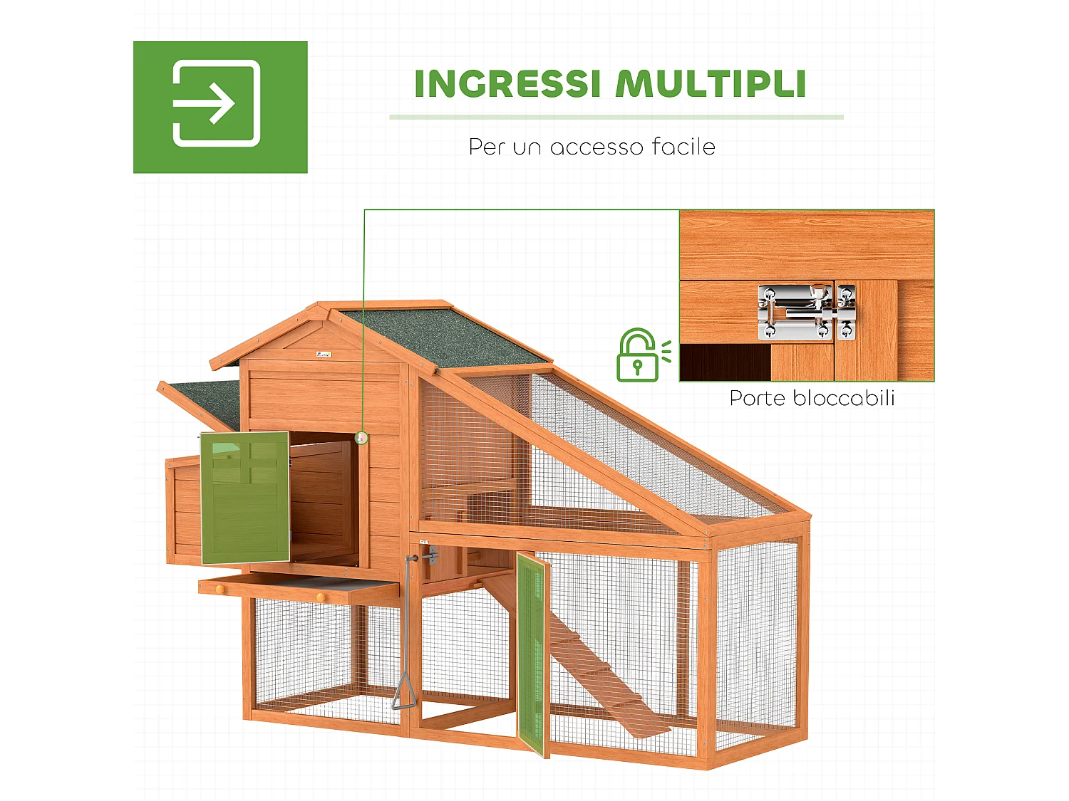 Pollaio da giardino per 1-2 galline in legno e metallo arancione