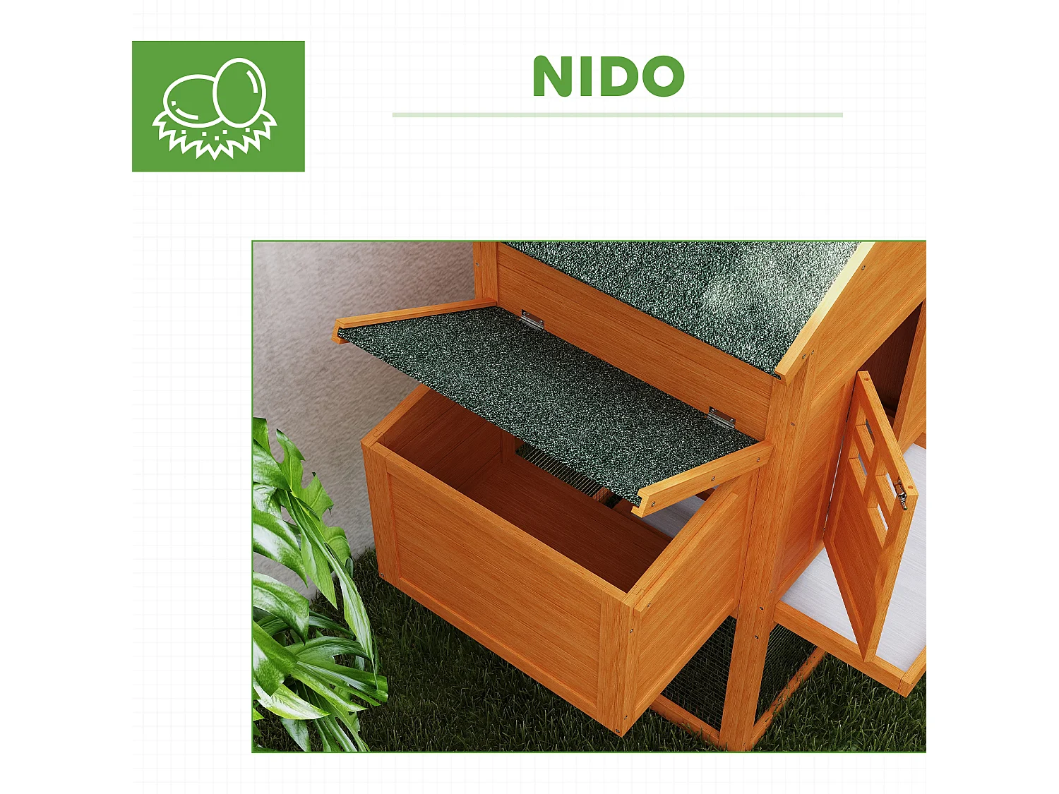 Pollaio da giardino per 1-2 galline in legno e metallo arancione