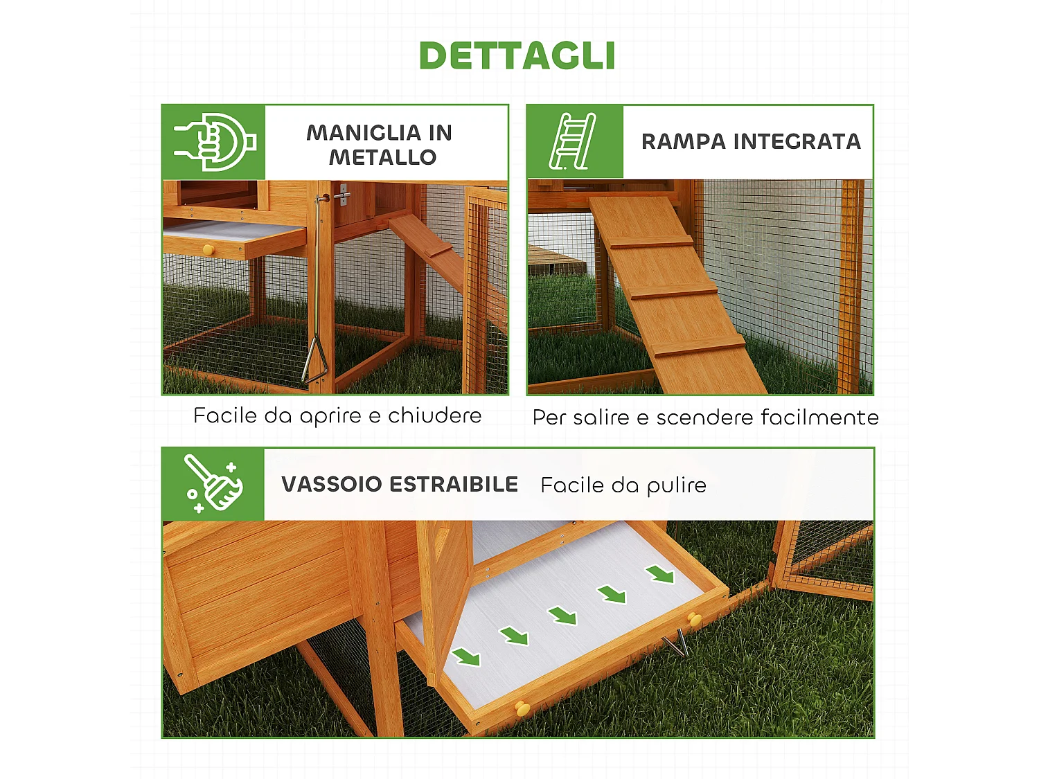 Pollaio da giardino per 1-2 galline in legno e metallo arancione