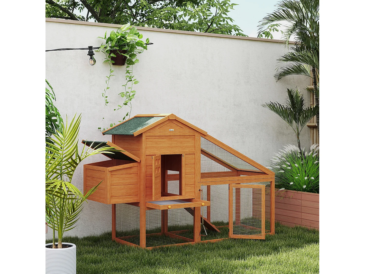 Pollaio da giardino per 1-2 galline in legno e metallo arancione