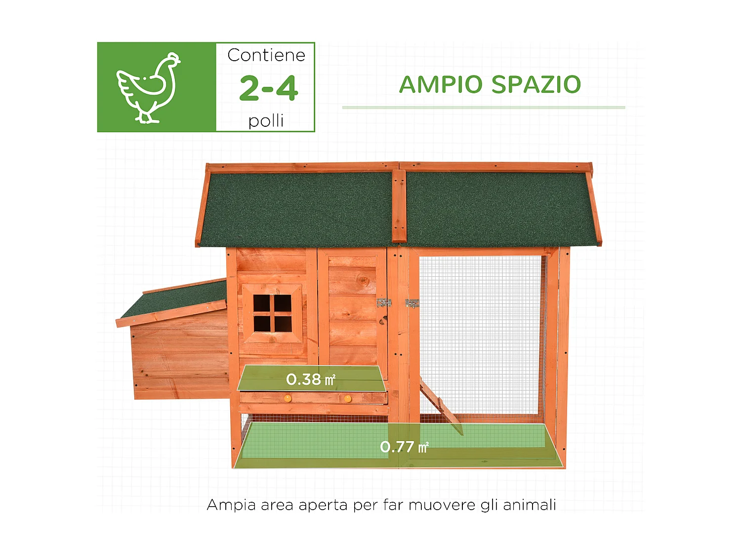 PawHut Pollaio in Legno Prefabbricato con Nido per la Cova e Casetta