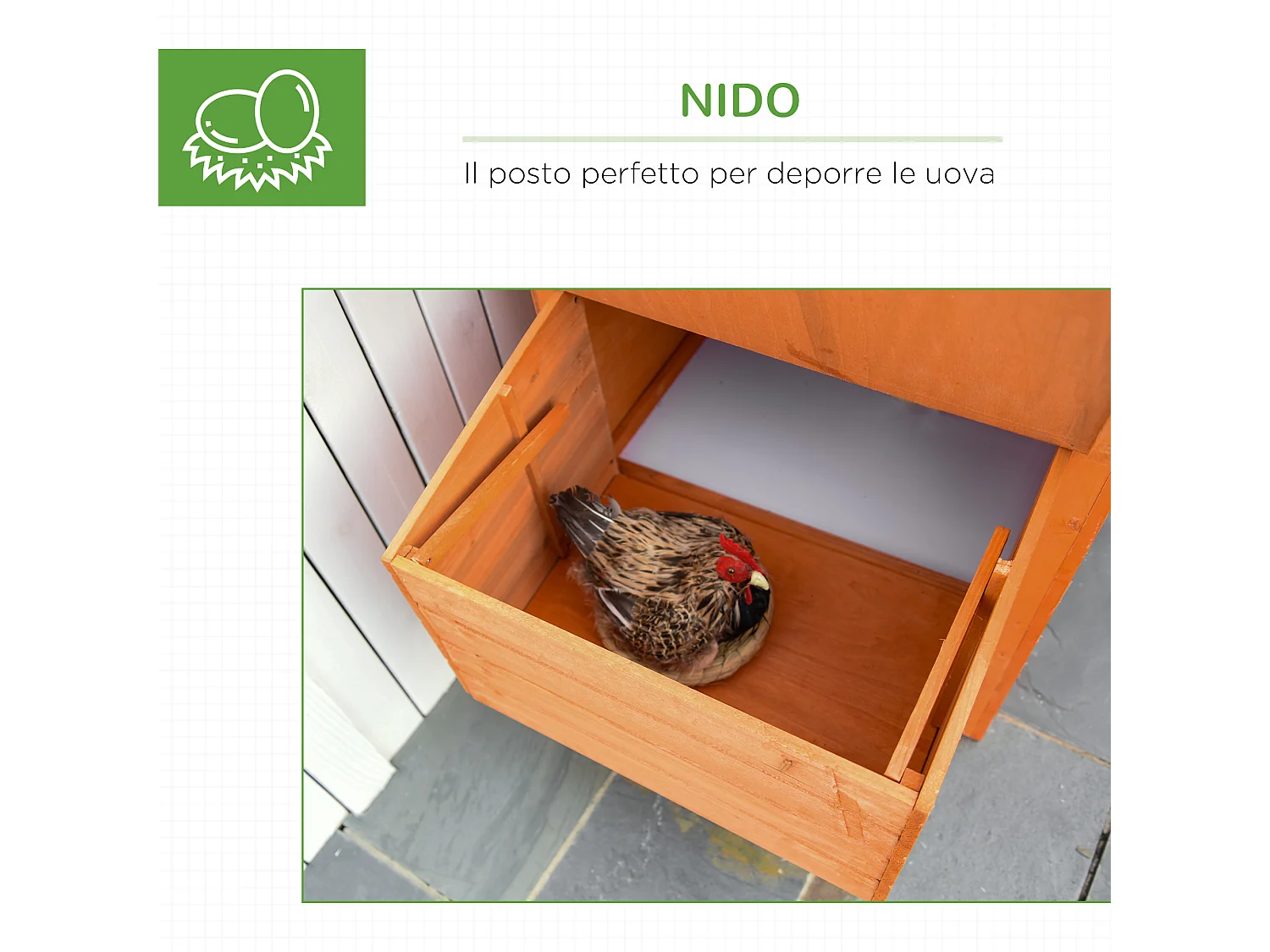 PawHut Pollaio in Legno Prefabbricato con Nido per la Cova e Casetta
