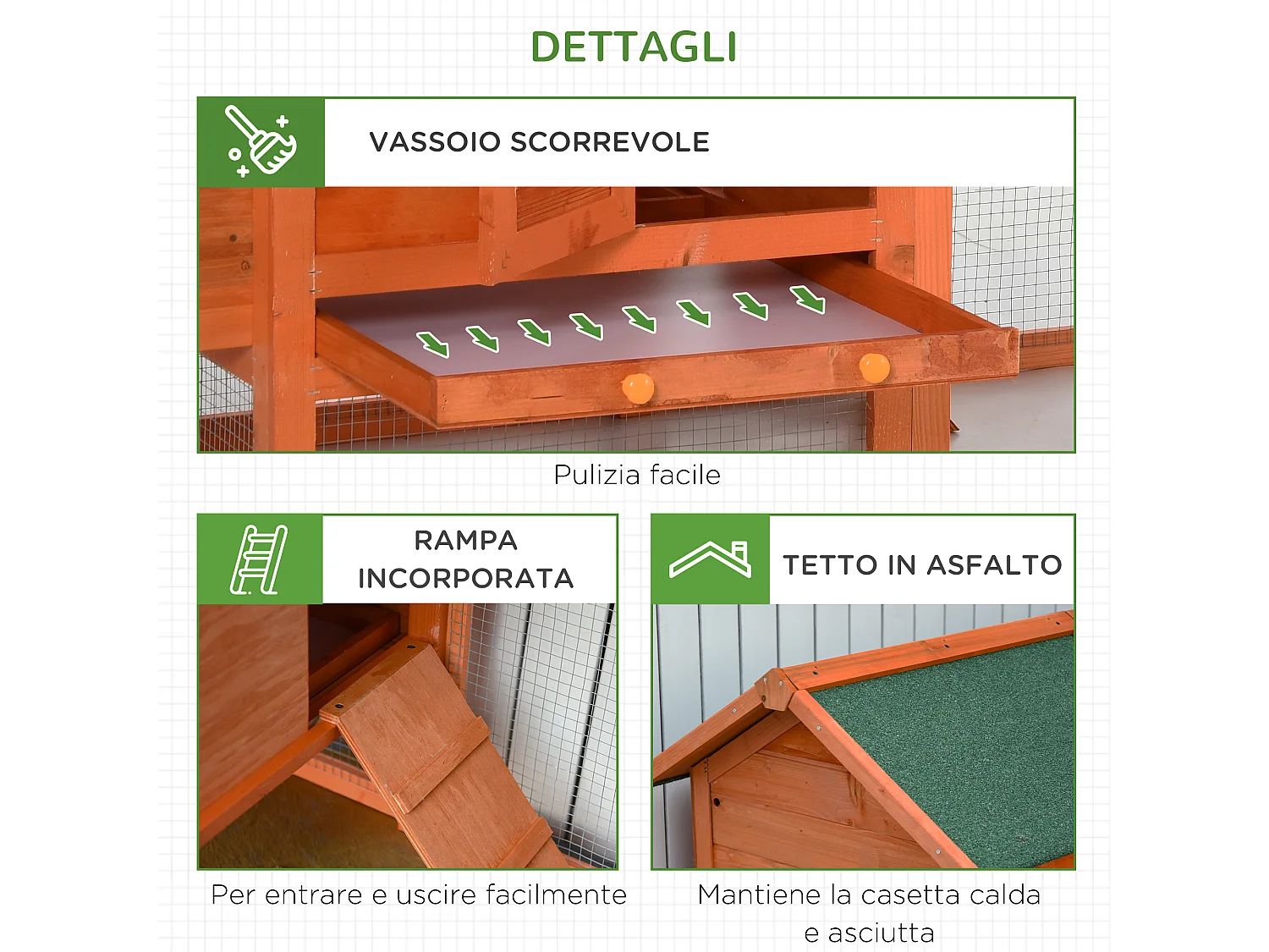 PawHut Pollaio in Legno Prefabbricato con Nido per la Cova e Casetta
