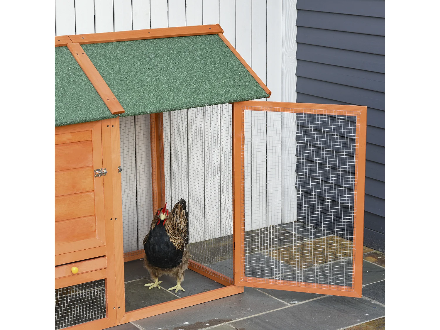 PawHut Pollaio in Legno Prefabbricato con Nido per la Cova e Casetta
