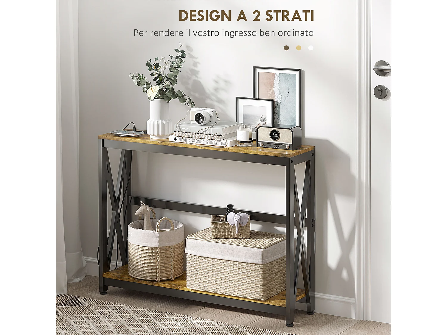 Consolle da ingresso con prese di corrente e usb