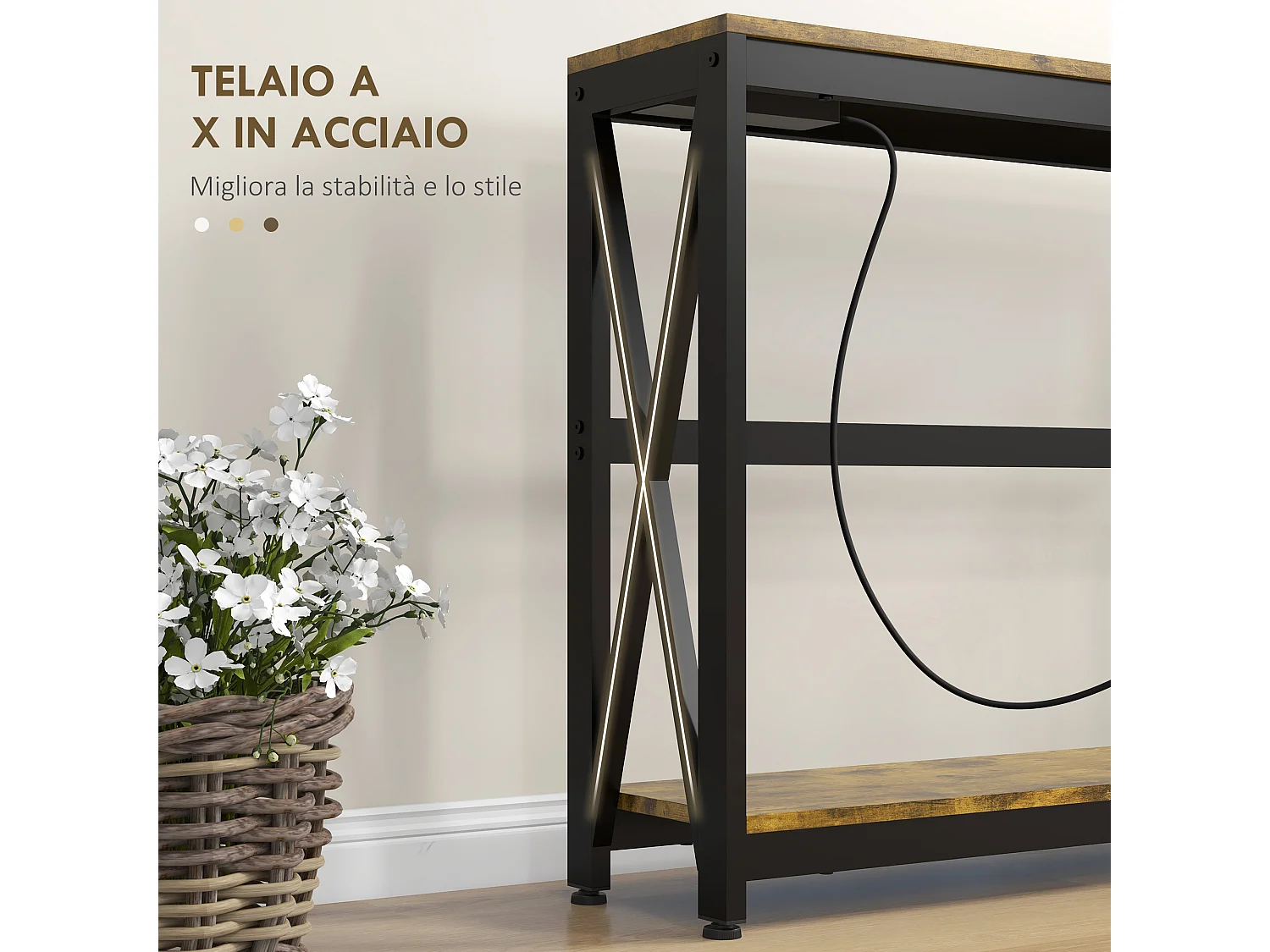 Consolle da ingresso con prese di corrente e usb