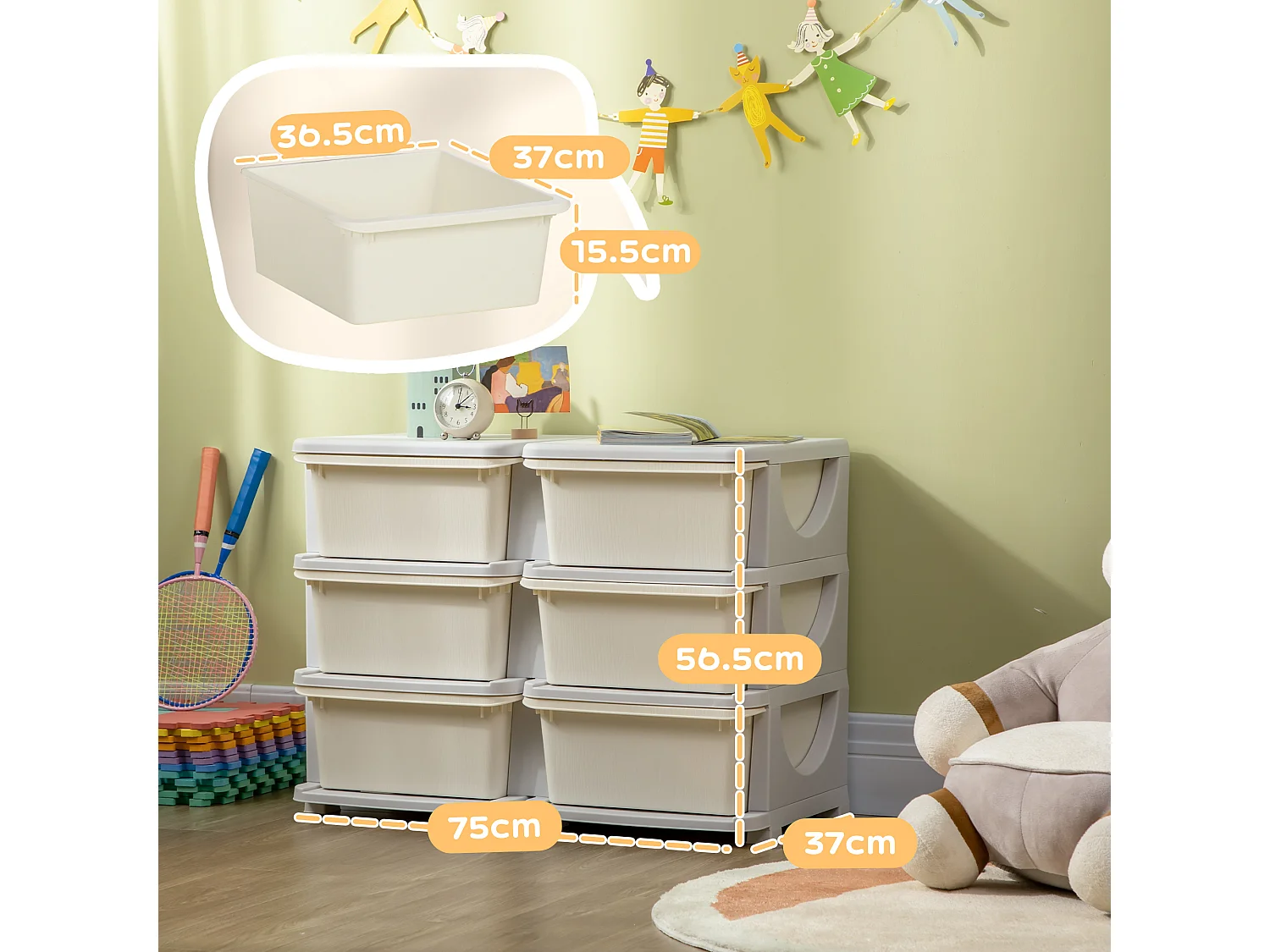 Mobile cassettiera per bambini 3-6 anni con bordi arrotondati