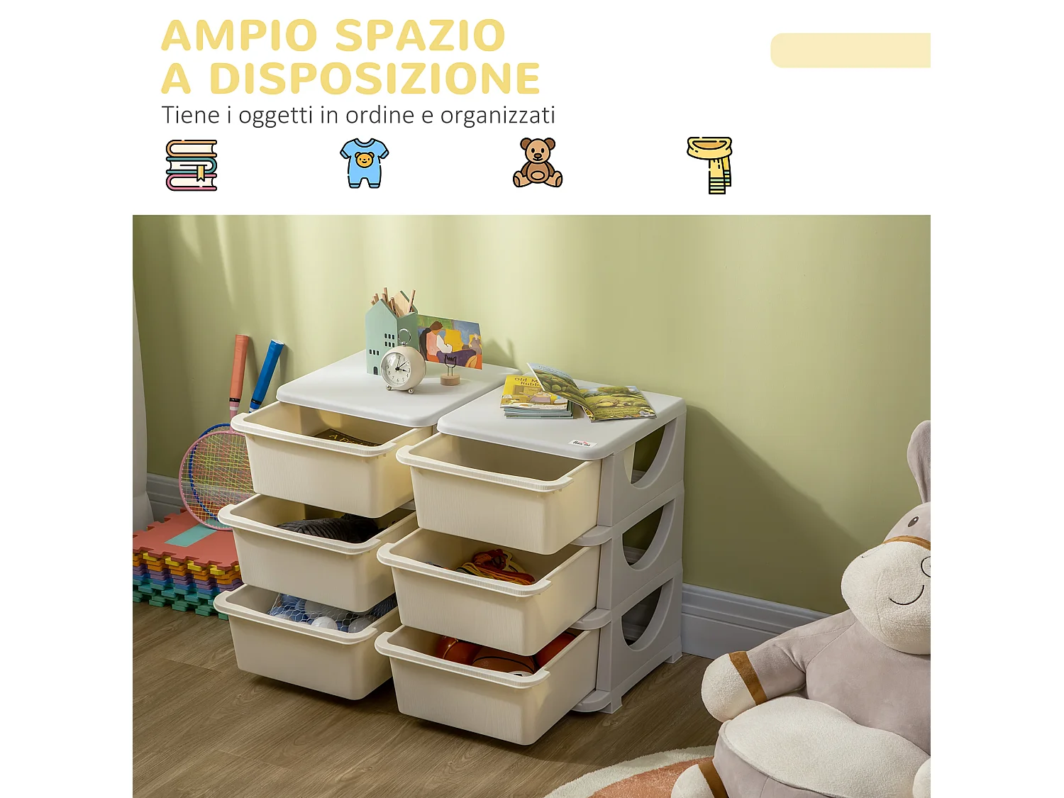 Mobile cassettiera per bambini 3-6 anni con bordi arrotondati