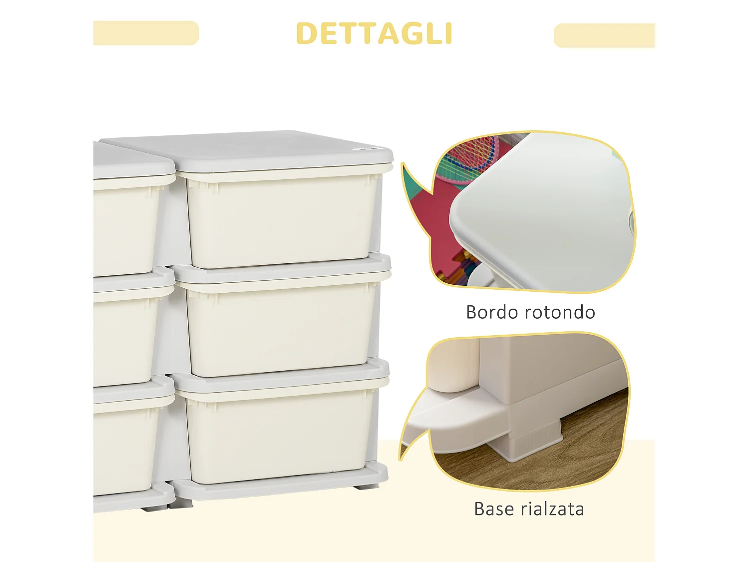 Mobile cassettiera per bambini 3-6 anni con bordi arrotondati