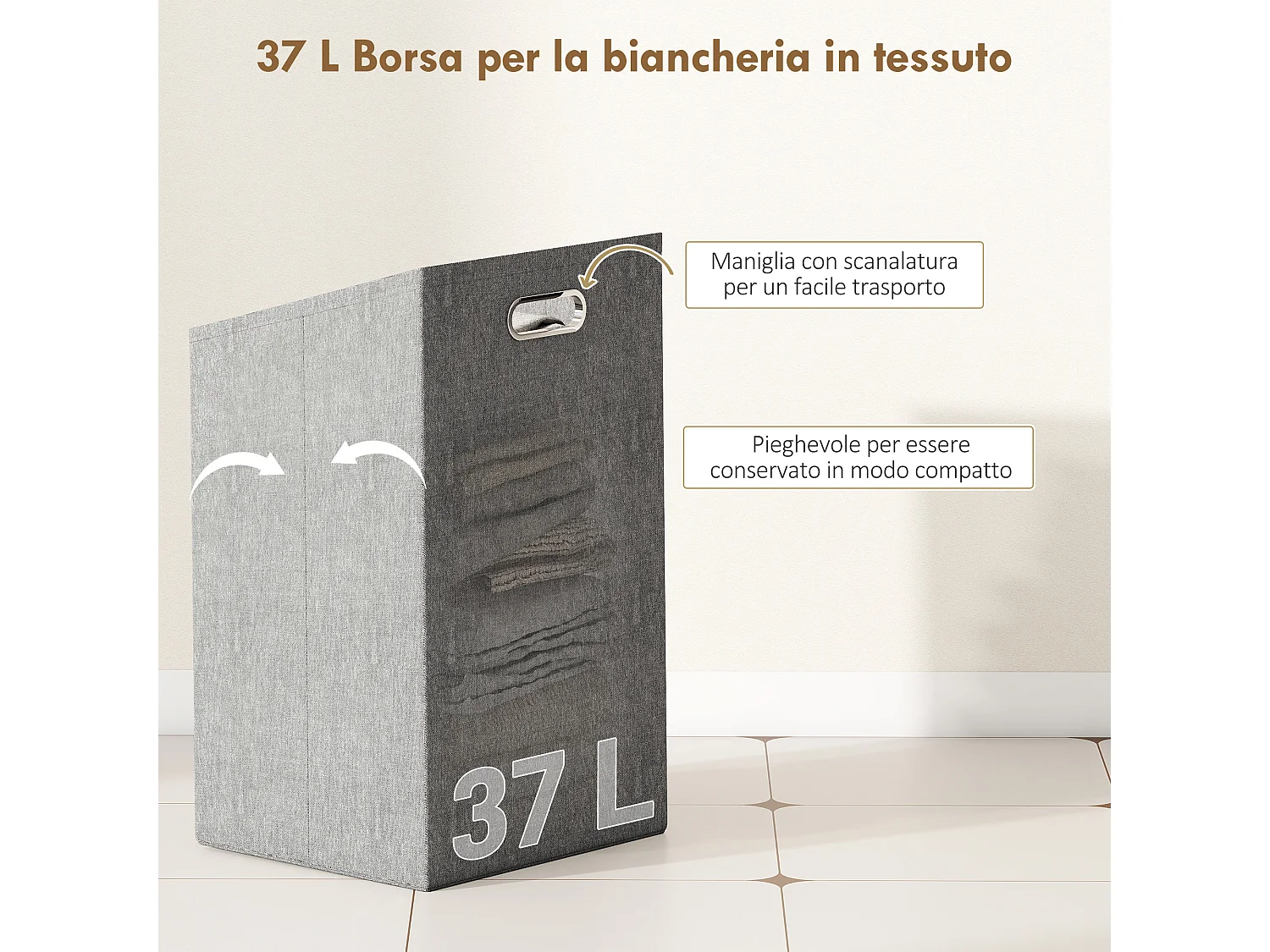 Mobile bagno a doghe con cesto portabiancheria estraibile da 37l