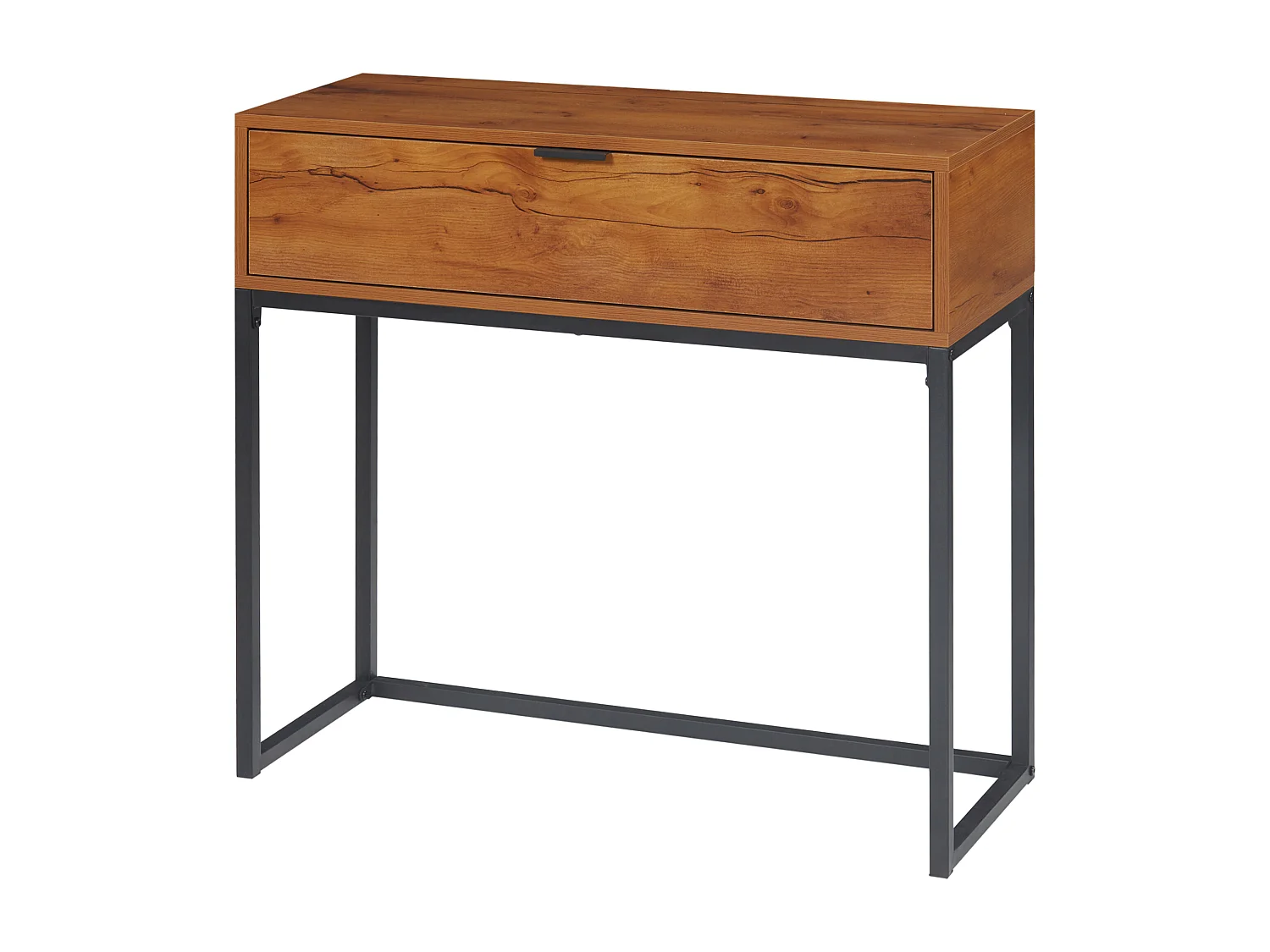 homcom consolle ingresso minimal con cassetto grande e maniglia, tavolino a consolle in truciolato con gambe in acciaio, 80x30x76 cm, marrone e nero