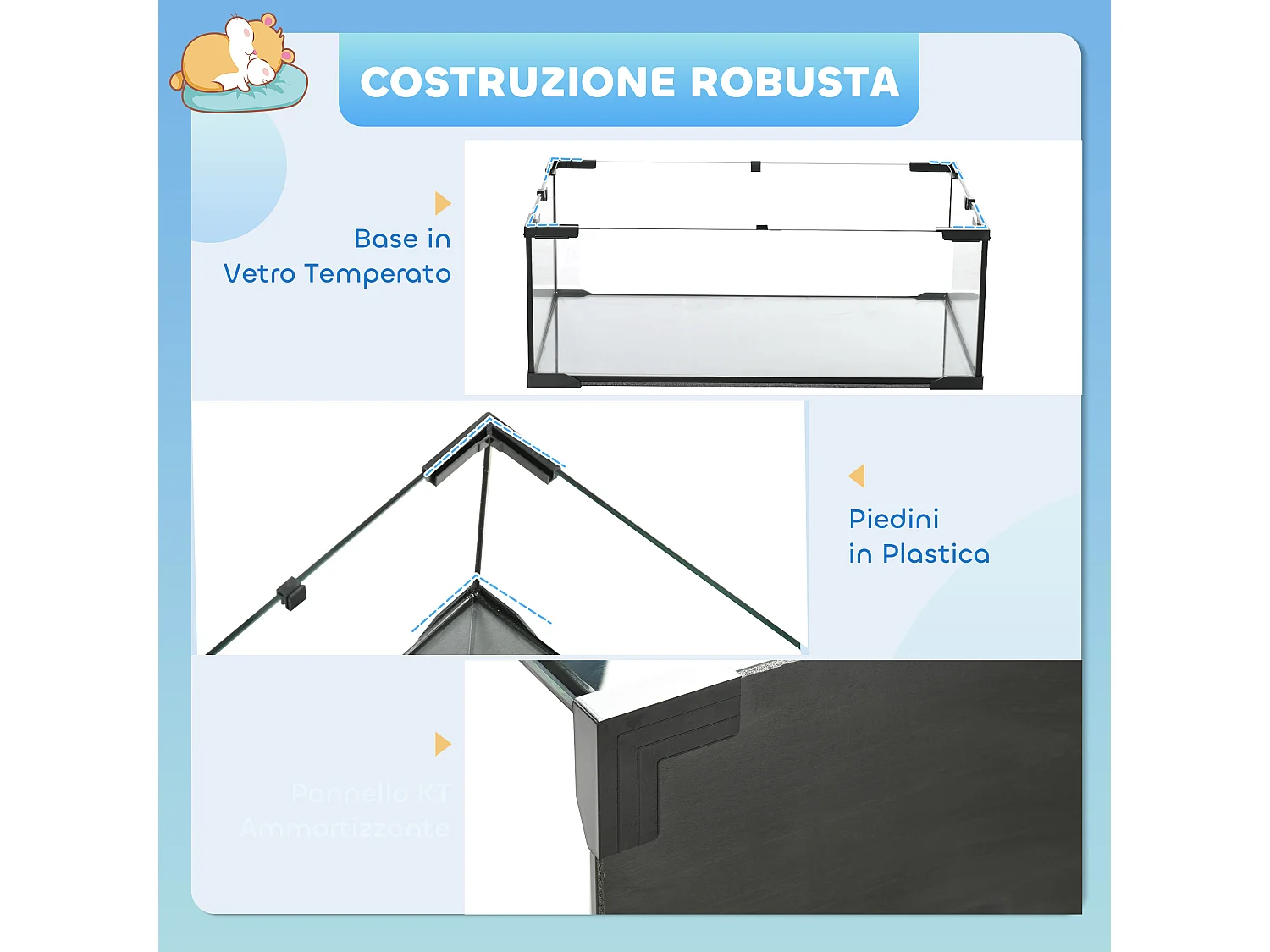 Gabbia criceti 3 livelli vetro temperato nero