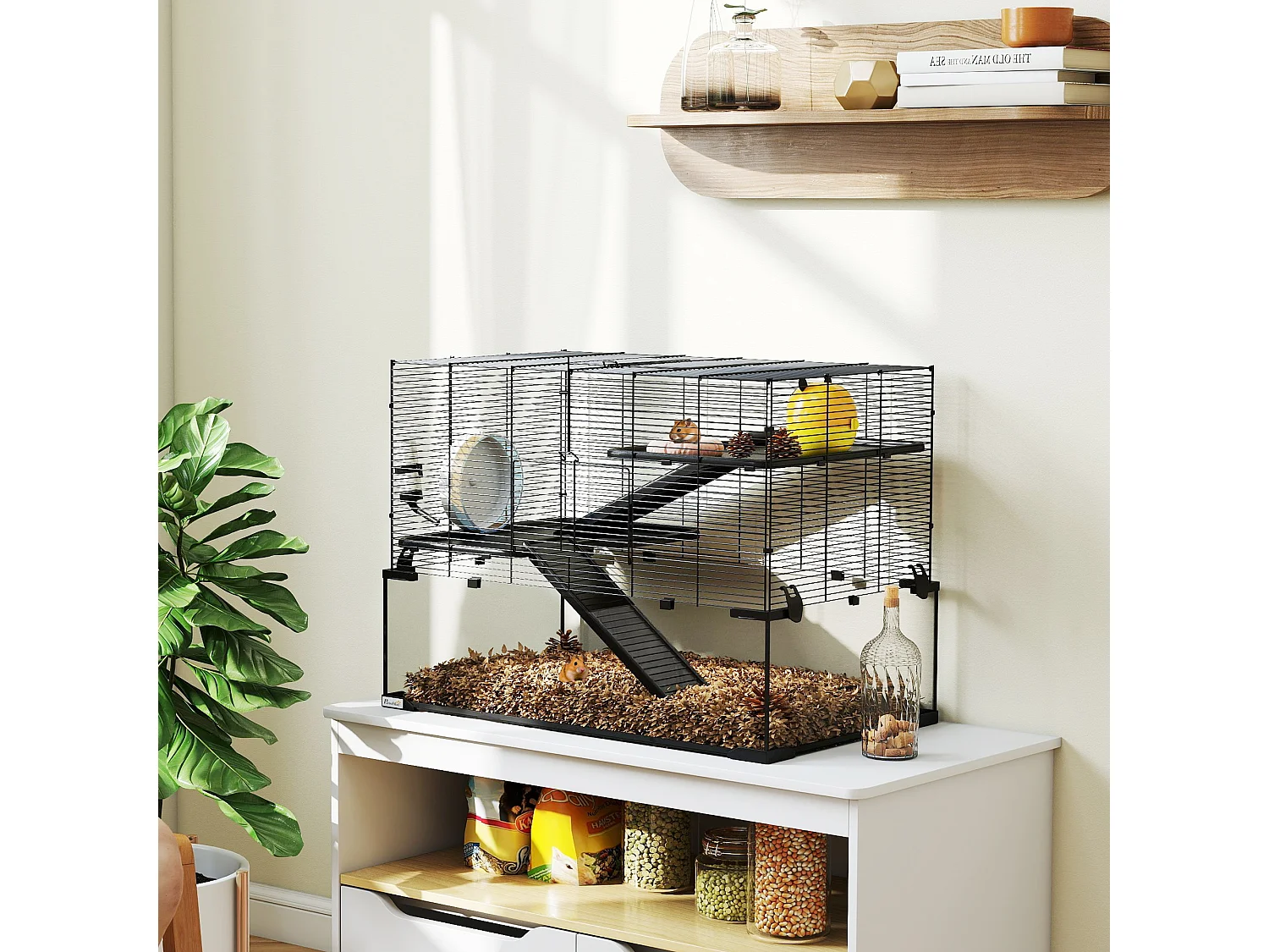 Gabbia criceti 3 livelli vetro temperato nero