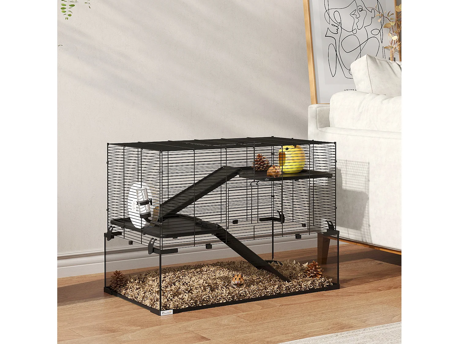 Gabbia criceti 3 livelli vetro temperato nero