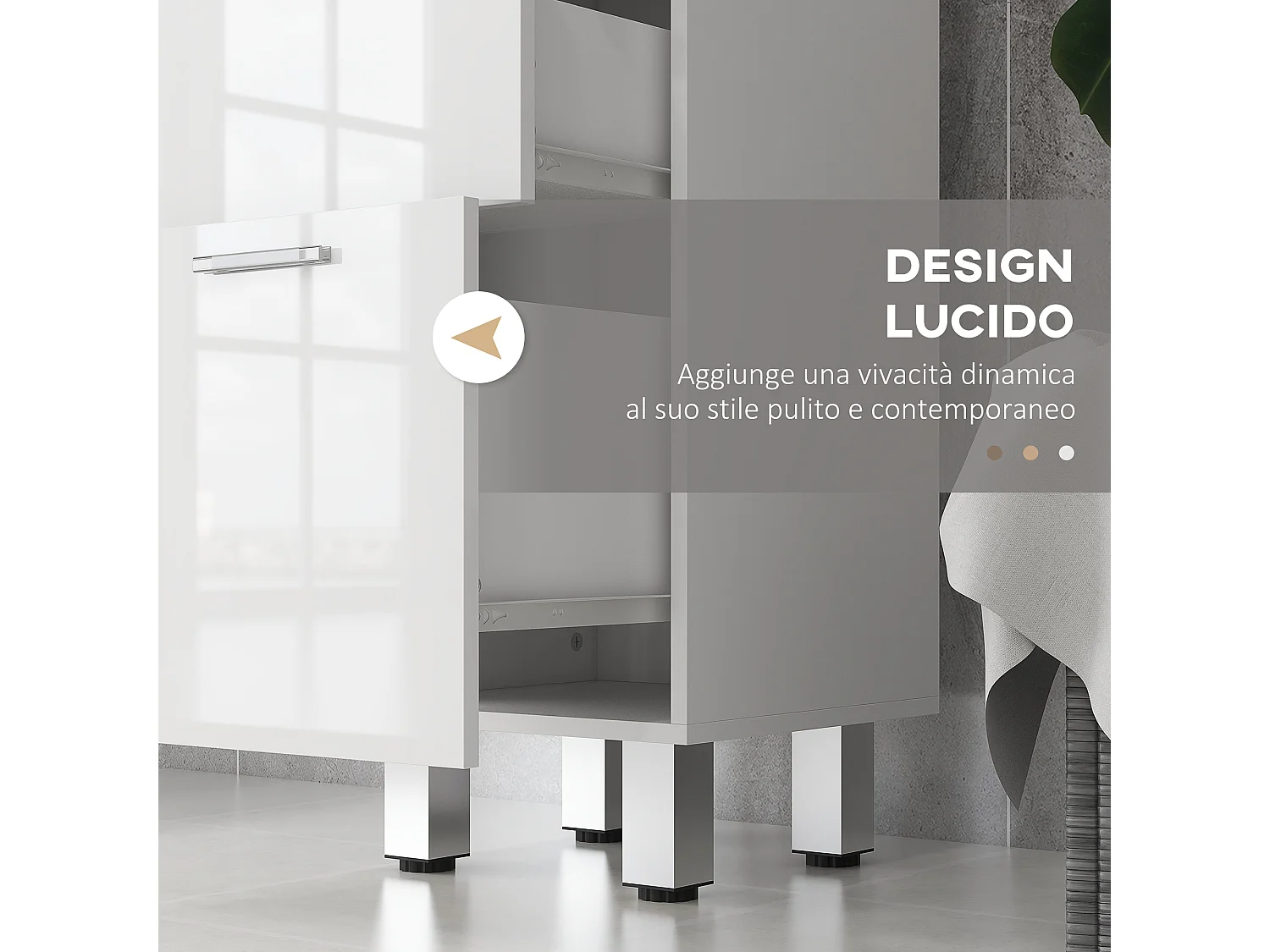 Mobiletto bagno in truciolato con 4 cassetti bianco