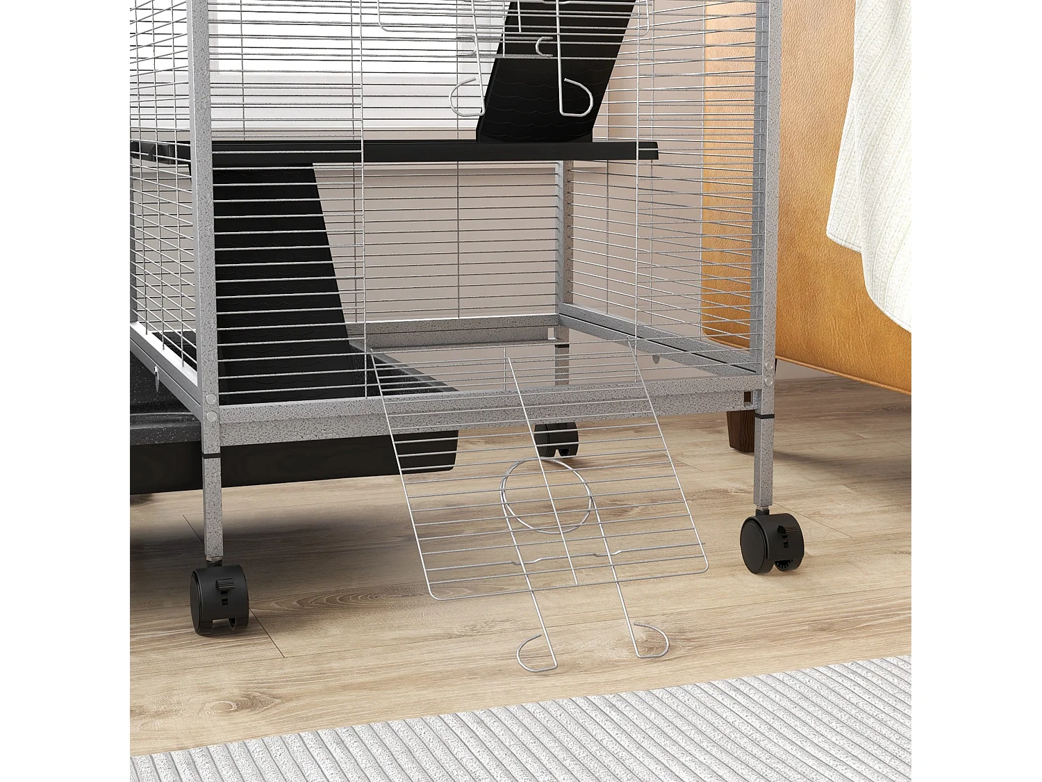 Sedia inginocchiatoio in tessuto effetto lino e legno di betulla nero