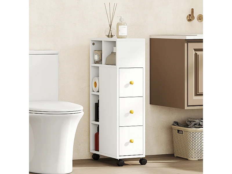 Mobiletto bagno salvaspazio con ruote a freno mobile bagno con 3 cassetti
