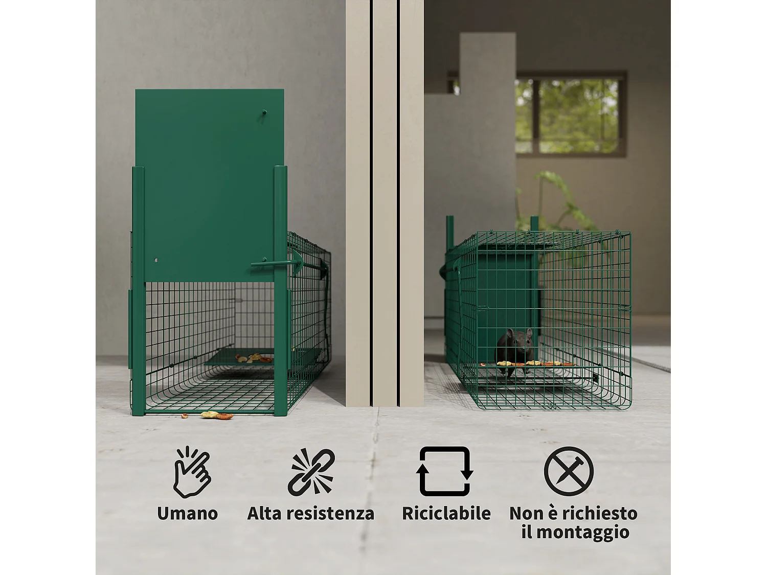 Gabbia trappola per ratti e topi 100x25x28cm verde