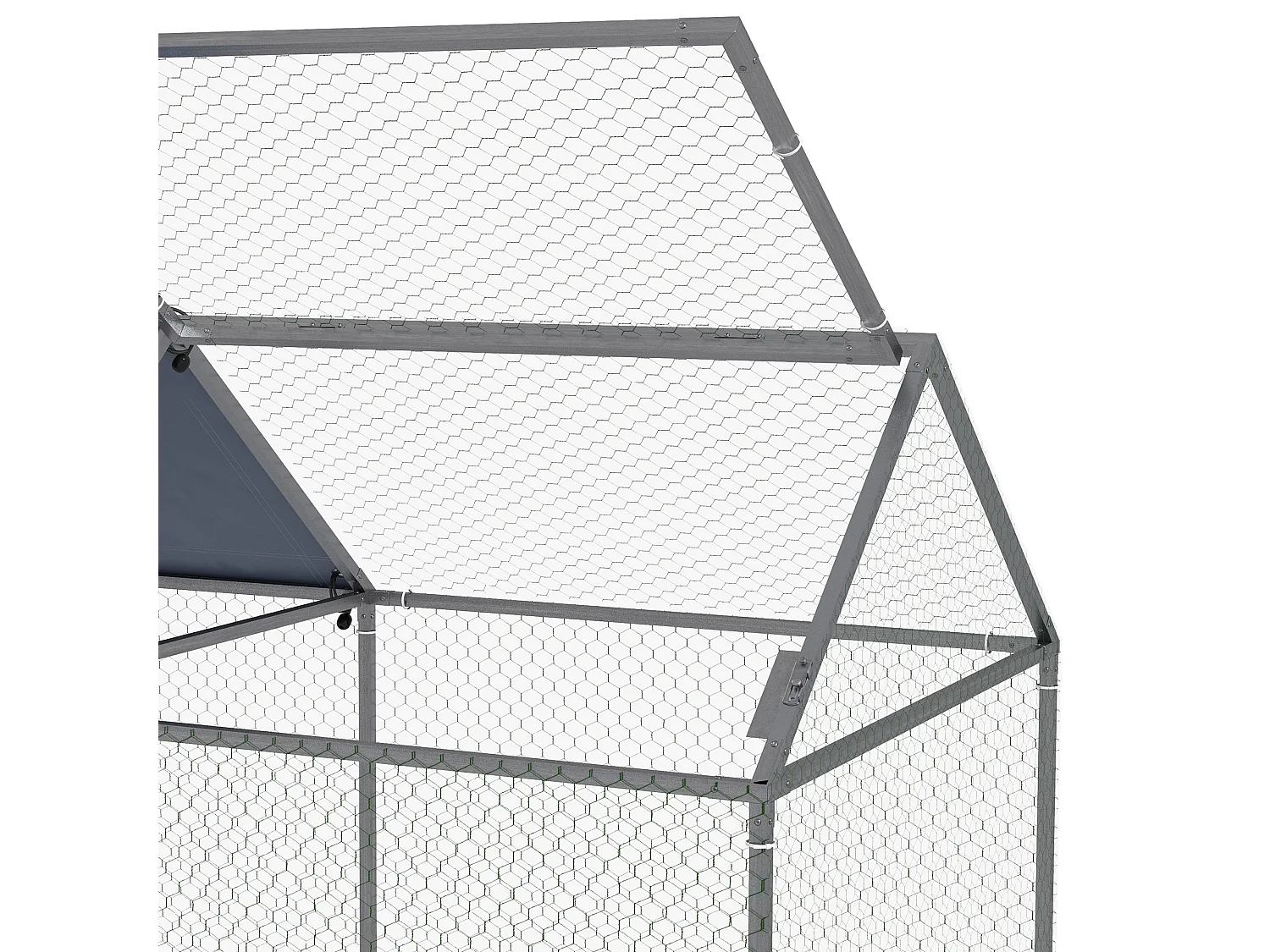 Gabbia per animali con picchetti e tetto verde e argento