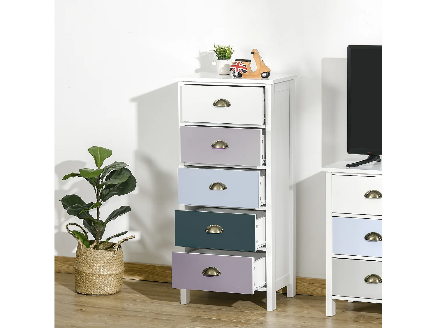 Cassettiera camera da letto 5 cassetti colorati como camera da letto