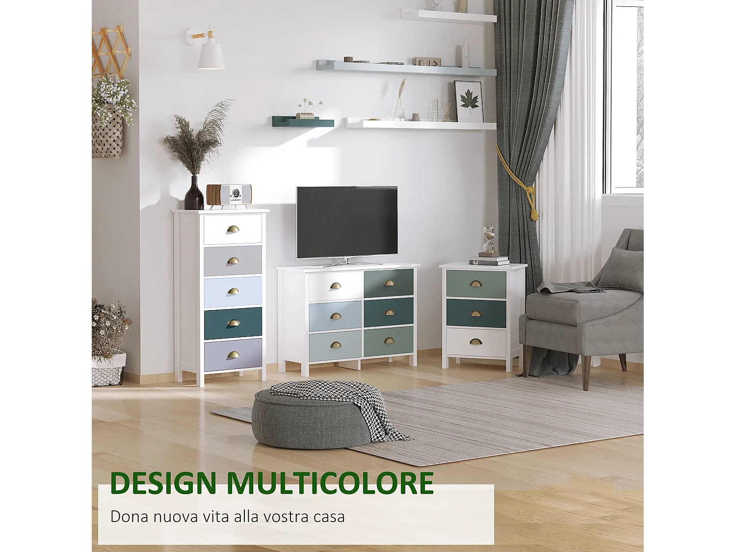 Cassettiera camera da letto 5 cassetti colorati como camera da letto