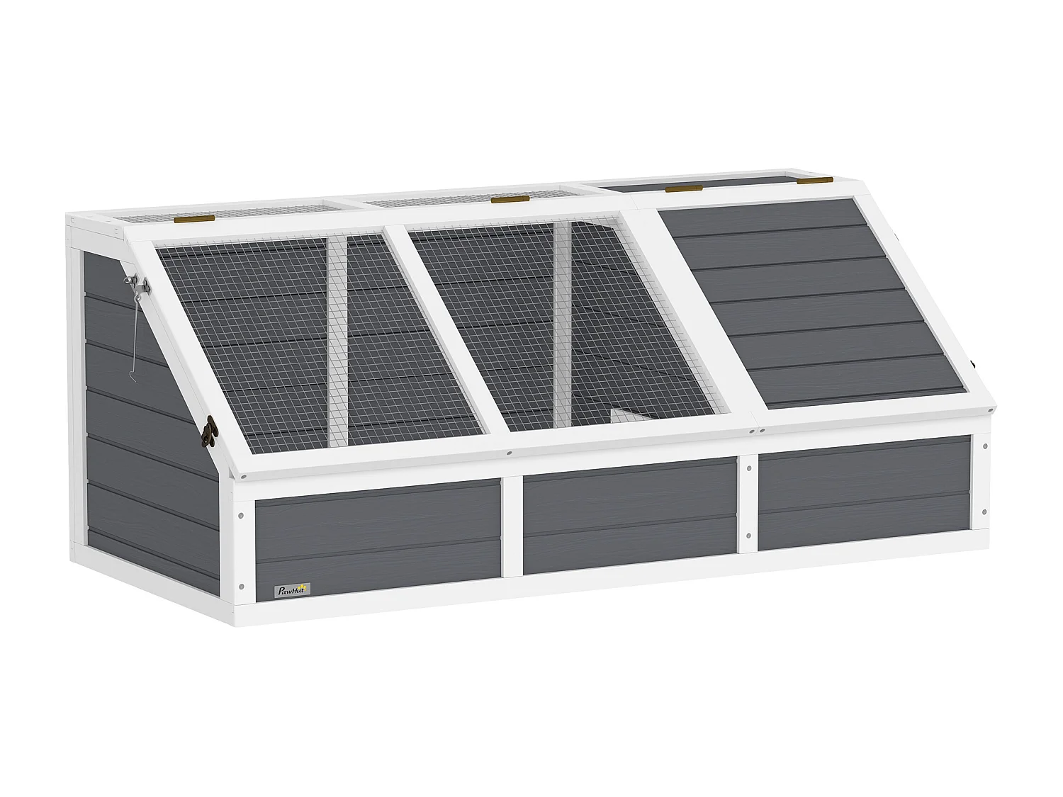 Casetta per tartarughe di terra legno e acciaio grigio chiaro bianco