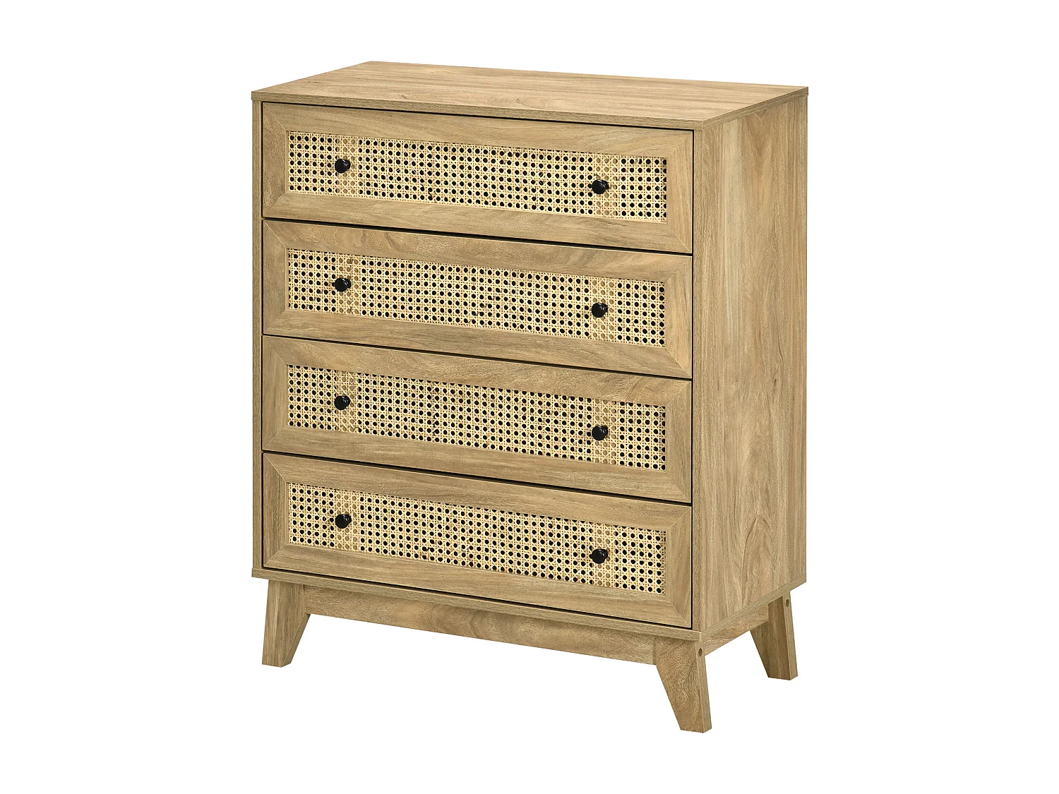 Cassettiera camera da letto a 4 cassetti in rattan stile boho