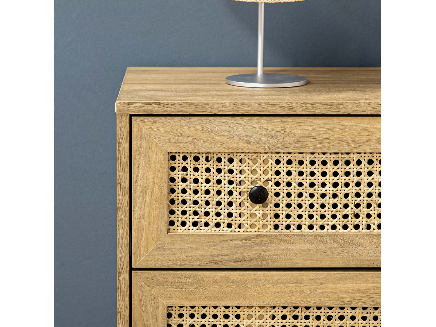 Cassettiera camera da letto a 4 cassetti in rattan stile boho