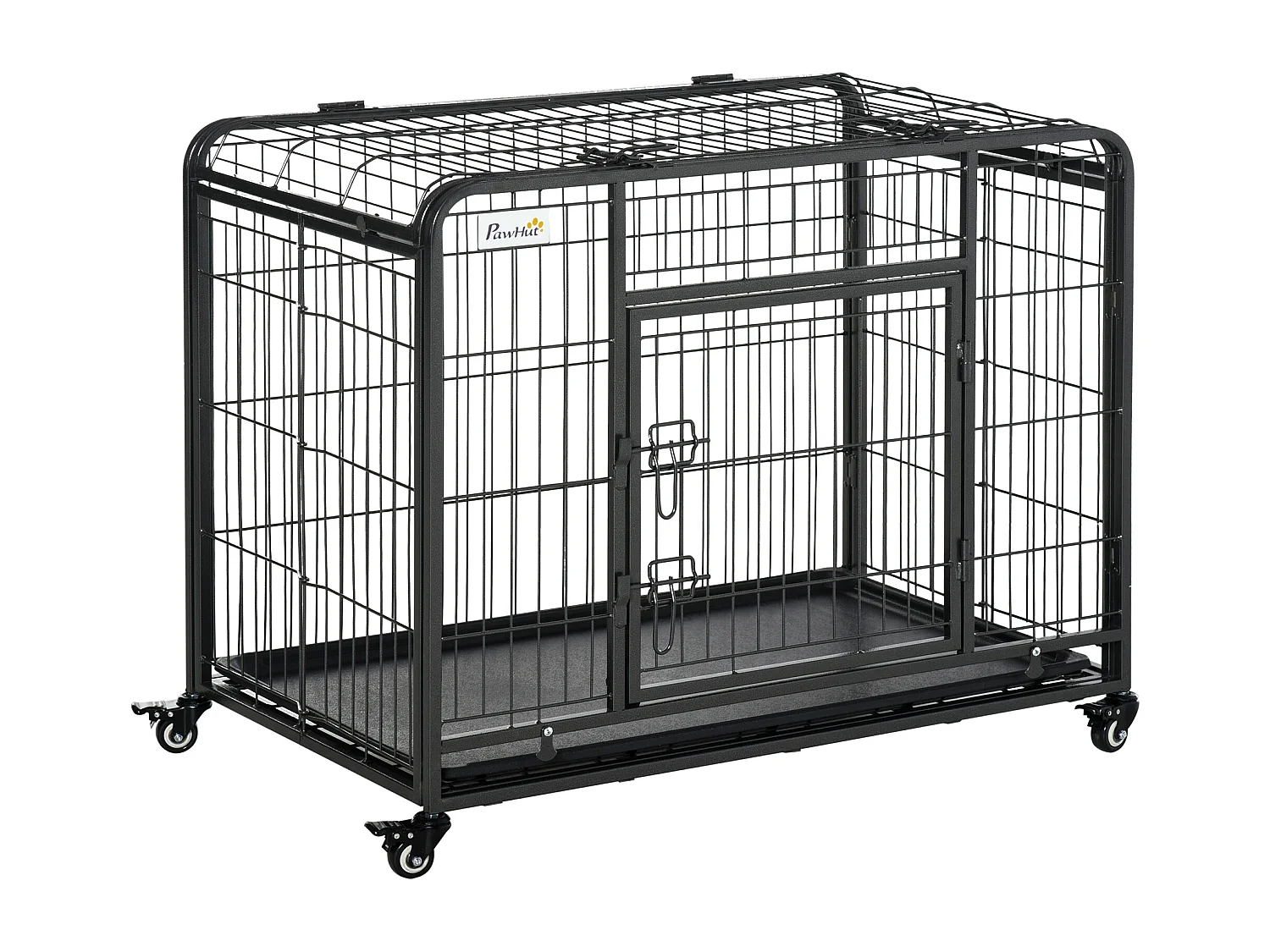 Kennel per cani pieghevole con porta con blocco e ruote grigio