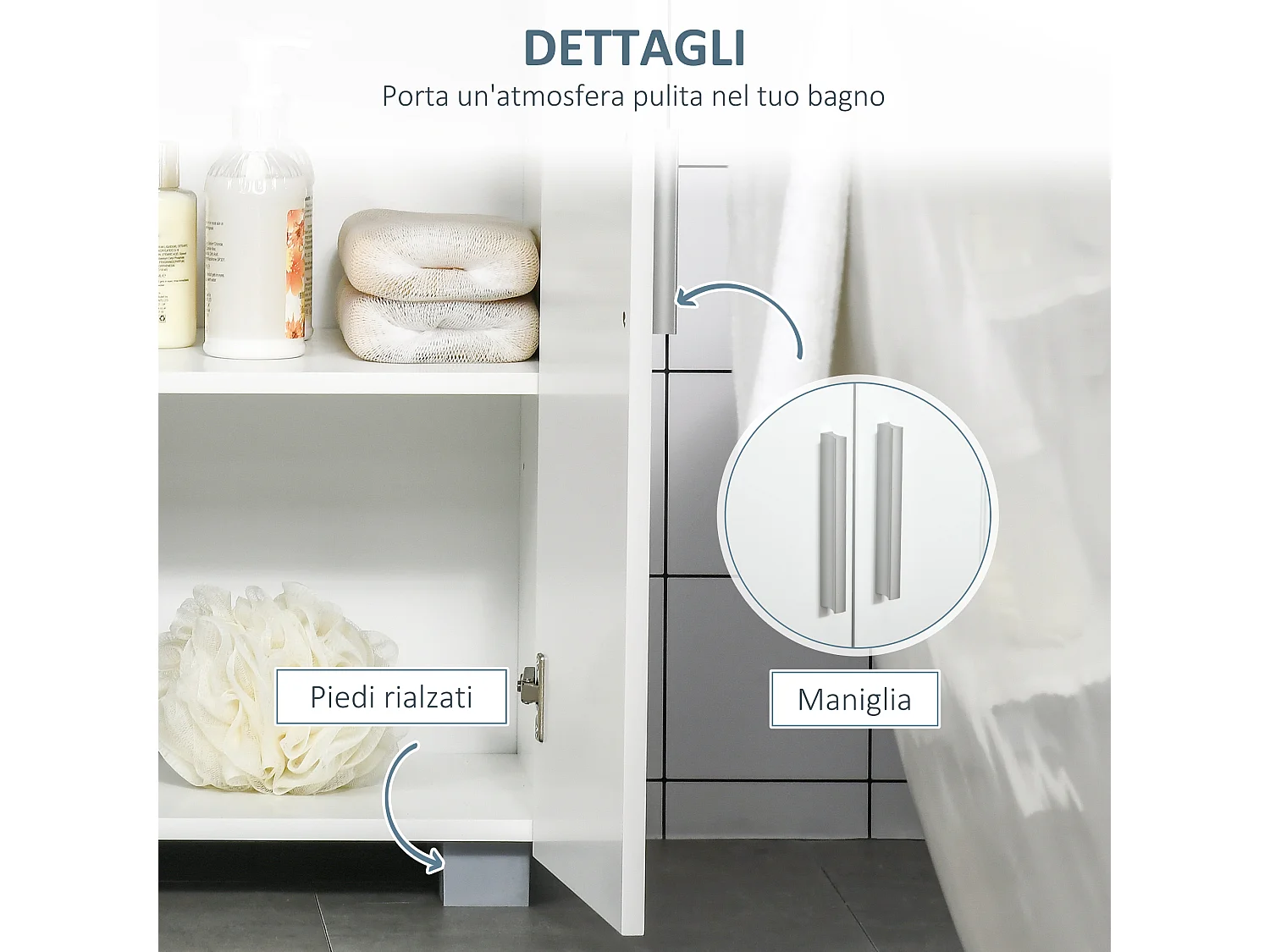 Mobile bagno con 2 ante con soft close, mobiletto bagno salvaspazio