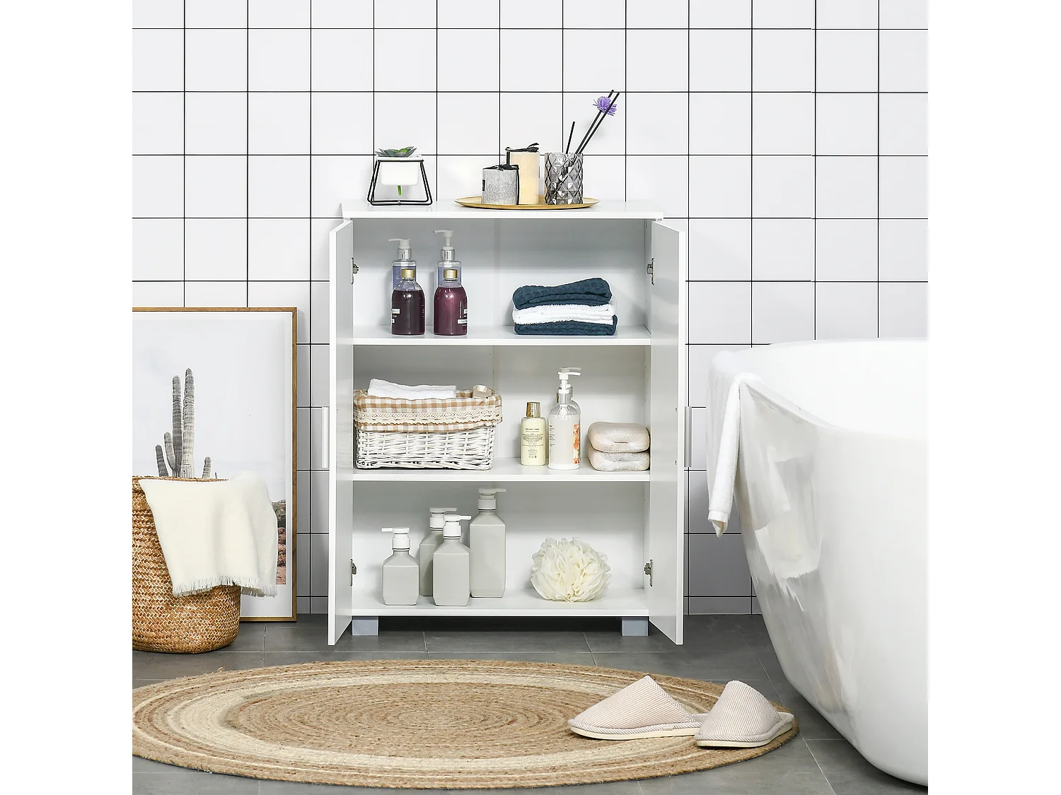 Mobile bagno con 2 ante con soft close, mobiletto bagno salvaspazio