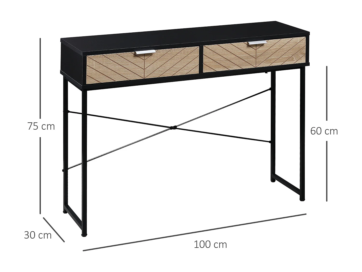 Consolle moderna con 2 cassetti in metallo 100x30x75cm nero