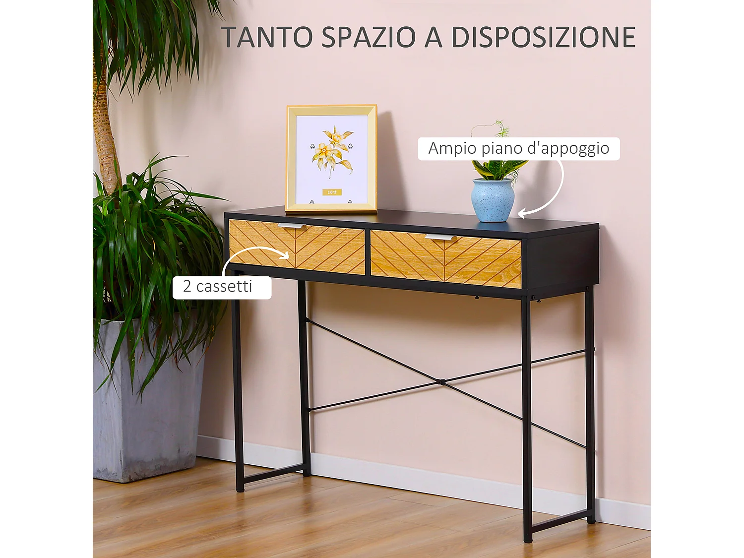Consolle moderna con 2 cassetti in metallo 100x30x75cm nero