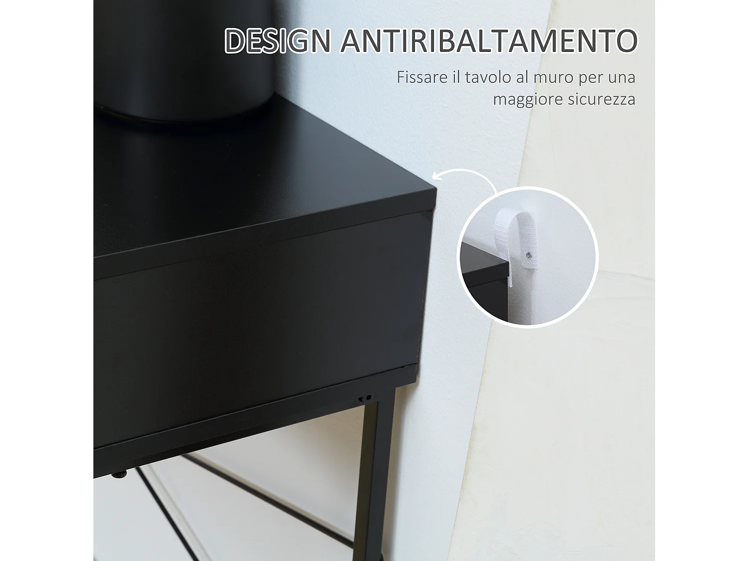 Consolle moderna con 2 cassetti in metallo 100x30x75cm nero