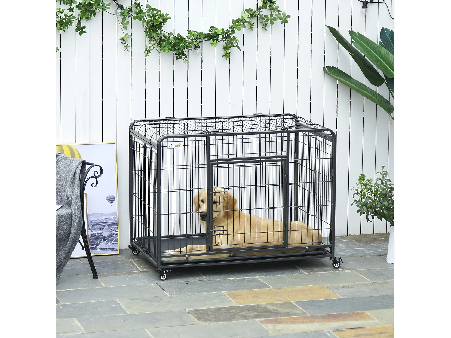 Kennel gabbia per cani pieghevole porta con blocco 4 ruote