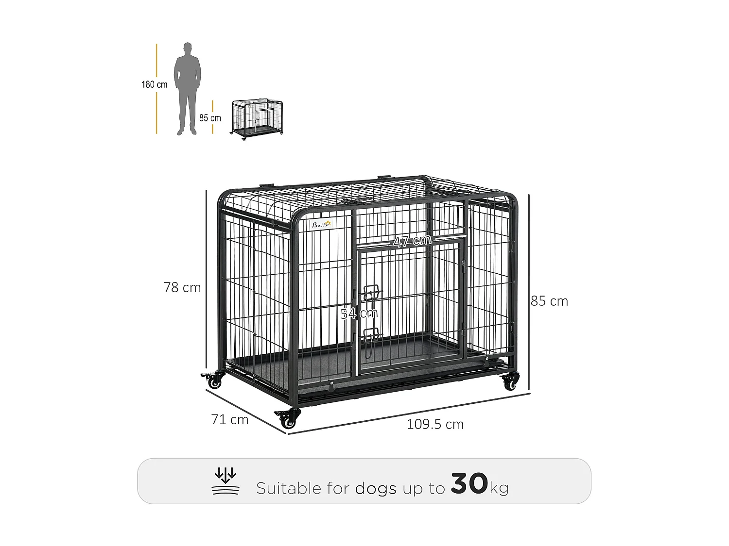 Kennel gabbia per cani pieghevole porta con blocco 4 ruote