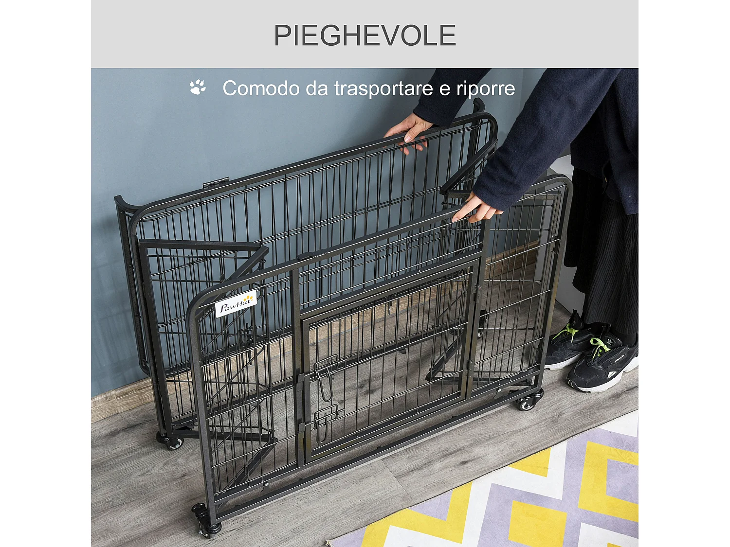 Kennel gabbia per cani pieghevole porta con blocco 4 ruote
