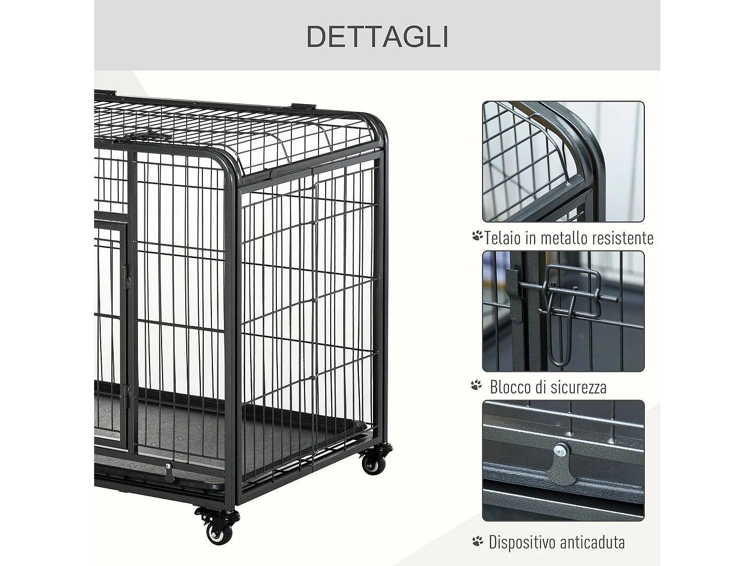 Kennel gabbia per cani pieghevole porta con blocco 4 ruote