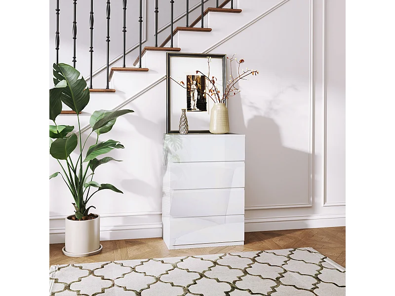 Cassettiera 4 cassetti in truciolato moderna 55x33x80 cm bianco lucido