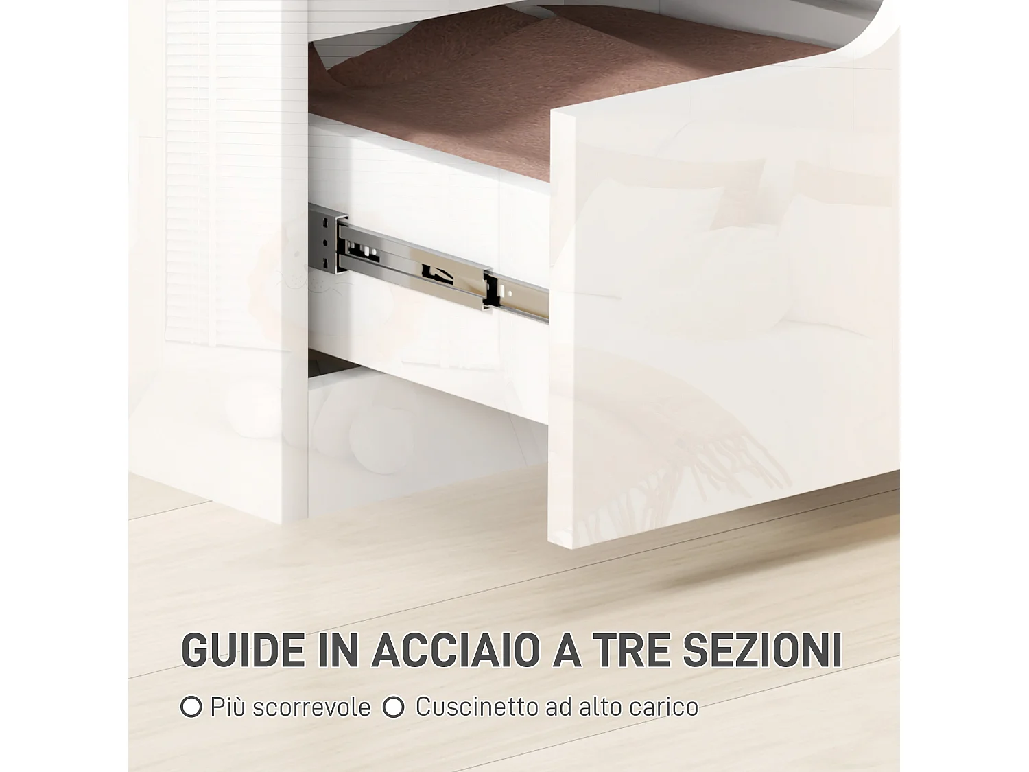 Comodino moderno con 2 cassetti in truciolato 40x40x48 cm bianco